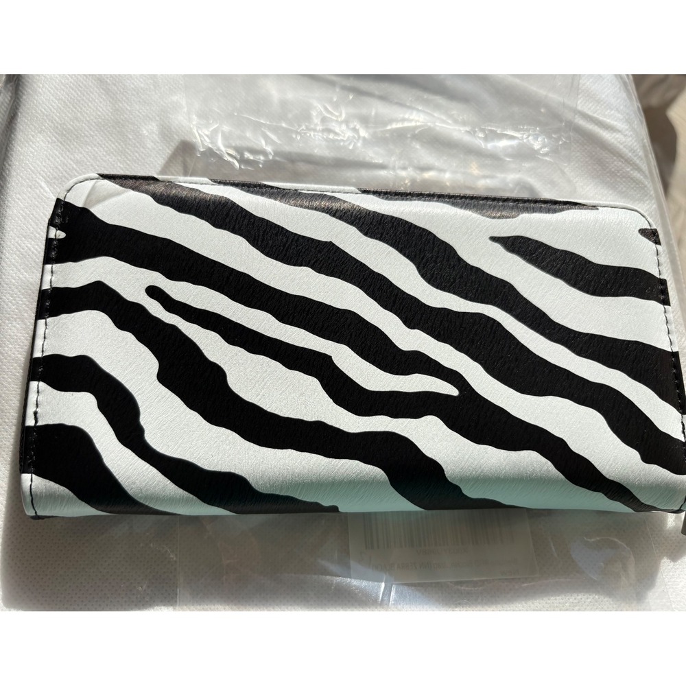 Brentano Zebra Print Zip Around Wallet Black‎ White Vegan Leather NWT
